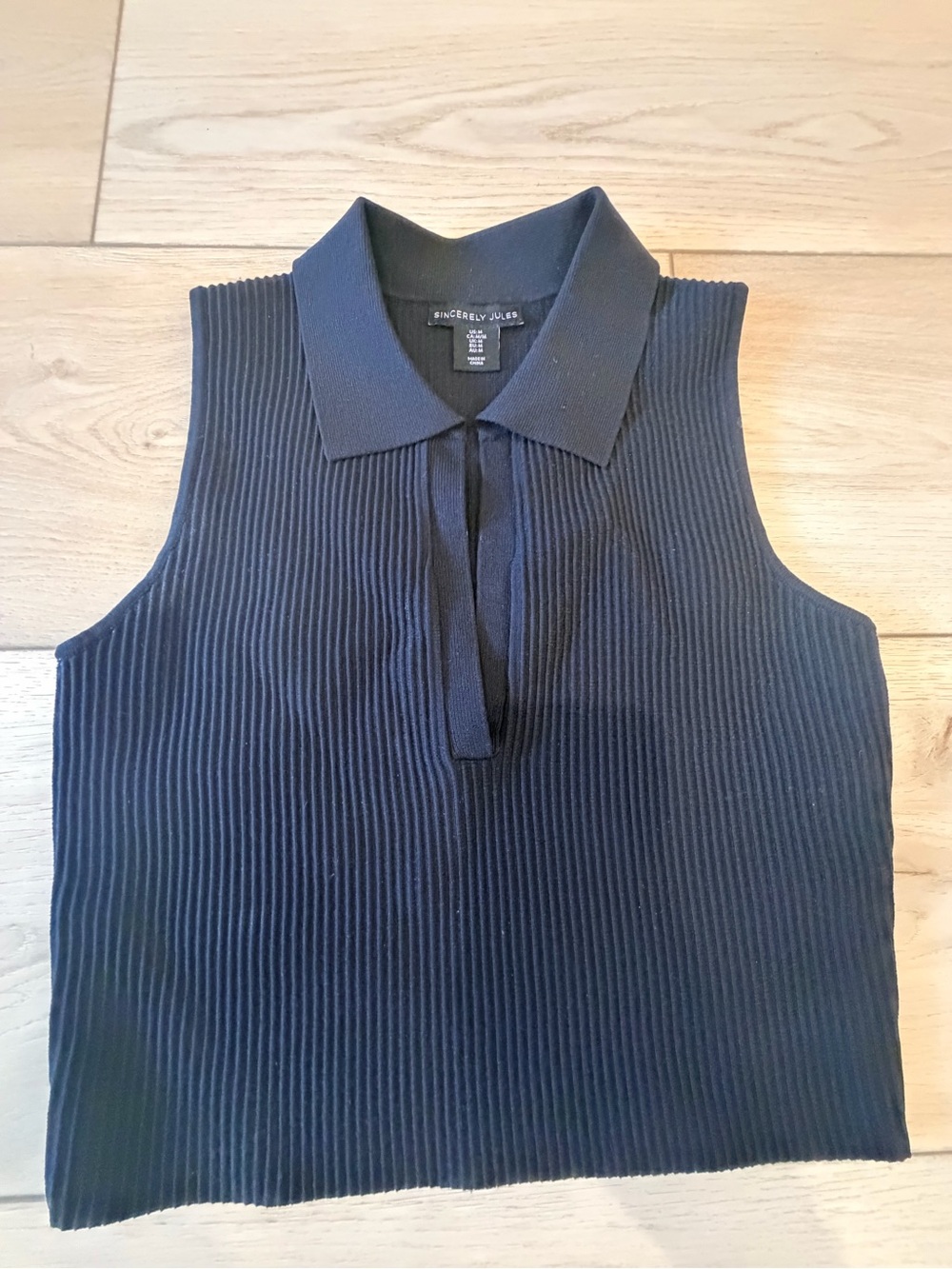 Sincerely Jules Black Ribbed Sleeveless Polo Tank